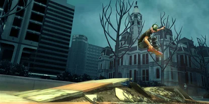 A boarder jumping over some mounds of dity