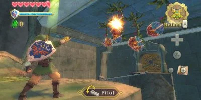 Link, firing at an enemy plant-based creature