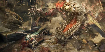 A horrific, large creature, about to attack the player's character