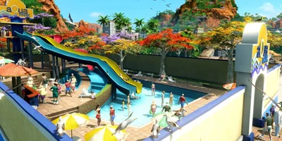 Un parc aquatique, rempli de visiteurs