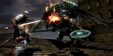 The player, up against a dragon-like enemy