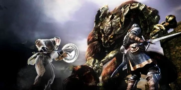 The player and an accomplice fighting a huge monster