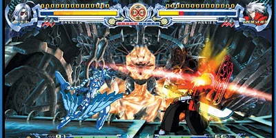 player one shooting red laser through player 2