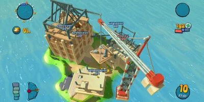 A construction site, with worms battling on it