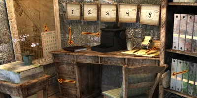 room with clues numbered 1 to 5