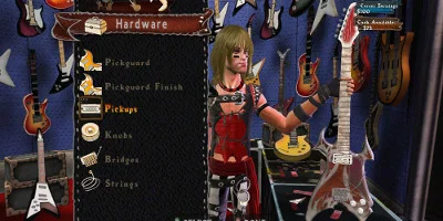 The character's guitar, being customized