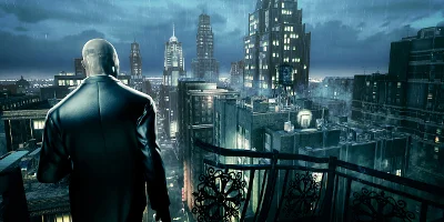 agent 47 looking over city