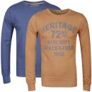 Brave Soul Men's Sebubla 2-Pack Crew Neck Sweat Jumpers-Mustard / Denim Marl - S - Mustard/Denim Marl Image 1