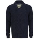 Soul Star Men's Hamper Cable Shawl Neck Jumper - Navy - S - Bleu Image 1