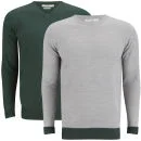 Brave Soul Men's Block Hem 2-Pack Knitted Jumpers - Mid Grey Marl/Bottle Green - S - Mid Grey Marl/Bottle Green Image 1