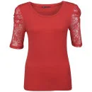 Brave Soul Women's Mischa Lace Sleeve Top - Red - S - Rouge Image 1