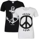 Taylor Women's 2-Pack Peace And Anchor Graphic T-Shirts - White & Black - S - White/Black Image 1