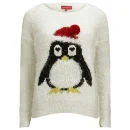 Love Knitwear Women's Cute Penguin Christmas Jumper - White - UK 10 - Blanc Image 1