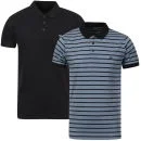 Brave Soul Men's 2 Pack Mauretania Polo Shirts - Sky Marl/Navy Stripe & Navy - S - Sky Marl/Navy Image 1