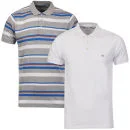 Brave Soul Men's Aquitania 2 Pack Polo - Cobalt Blue/Navy/Burg Stripe & White - S - Cobalt Blue/Burgundy/Grey Marl/White Image 1