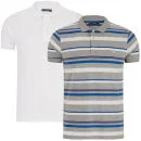 Brave Soul Men's 2-Pack Aquitania Polo Shirts - Multi Stripe/White - S - Cobalt Blue/Burgundy/White Image 1