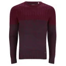 Brave Soul Men's Roman Cable Texture Knitted Jumper - Bordeaux/Navy - S - Bordeaux/Navy Image 1