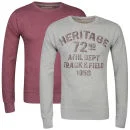 Brave Soul Men's Sebubla 2-Pack Crew Neck Sweat Jumpers-Grey Marl / Burgundy - S - Grey Marl/Burgundy Image 1