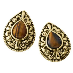 Boucles d'Oreilles Plaquées Or et Œil du Tigre - One Size Image 1