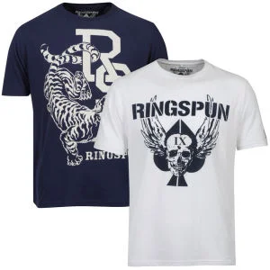 Ringspun Men's Graphic Printed T-Shirt Two pack Navy/White Westate - S - Navy Image 1