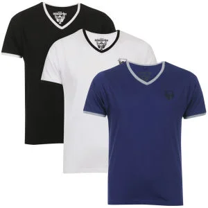 Ringspun Men's 3-Pack Silva Short Sleeve V-Neck T-Shirt - Blue Marl/White/Black - S - Blue Marl/White/Black Image 1