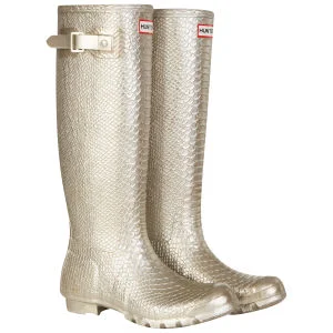 Hunter Women's Carnaby Boa Snake Tall Wellies - Gold - 3 - Doré Image 1