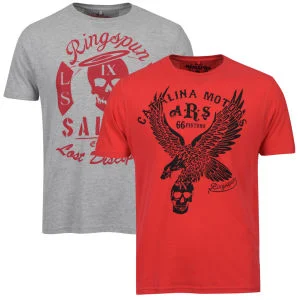 Ringspun Men's Graphic Printed T-Shirt Two pack Grey Marl/Red Saints - S - Rouge Image 1