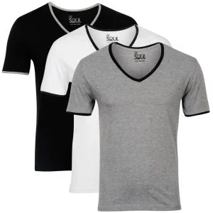 55 Soul Men's 3-Pack V-Neck T-Shirt - Black/White/Grey - S - Multi Image 1