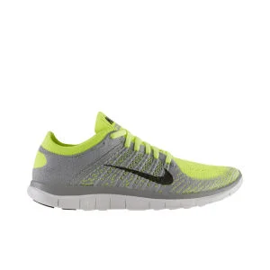 Nike Men's Free 4.0 Flyknit Natural Running Shoes - Wolf Grey/Volt Green - 8 - Grey/Green Image 1