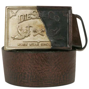 Diesel Balthasar vintage look Leather plaque belt - M - Tan Image 1