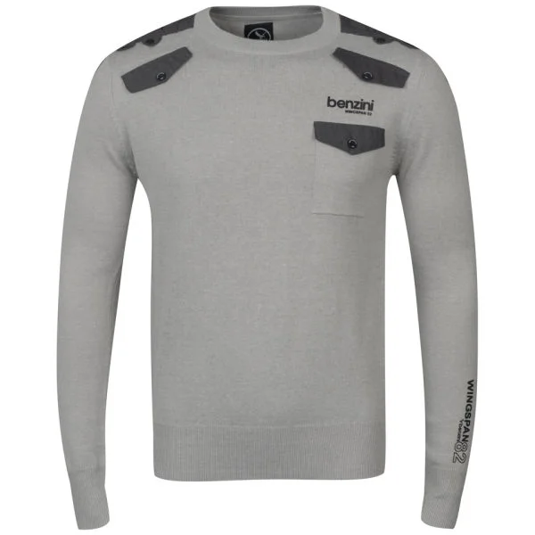 Benzini Men's Button Pocket Detail Knit - Grey Marl - S - Gris Chiné Image 1