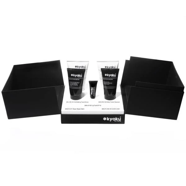 Kyoku for Men Gift Box - Razor Repair Balm, Exfoliating Facial Scrub, Daily Facial Cleanser, Lip Fuel , Oil Control Lotion Image 1