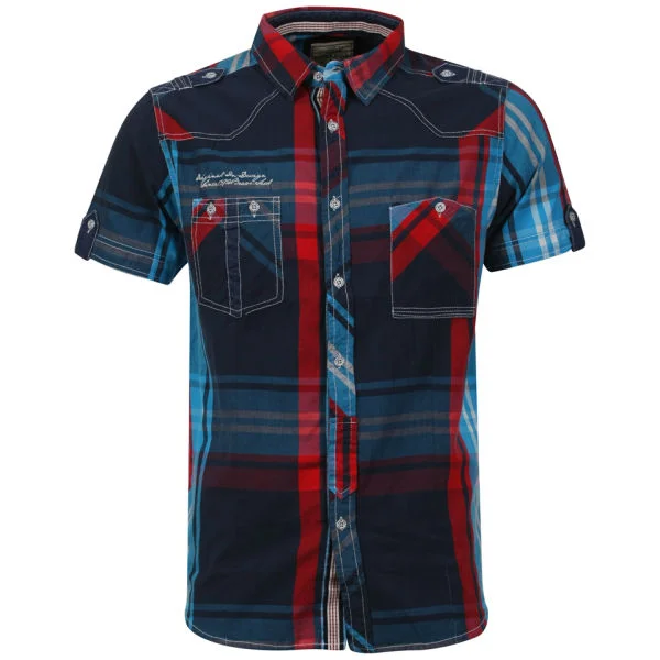Brave Soul Men's Arcade All Over Check Shirt - Navy/Ecru/Blue/Red - S - Navy/Ecru/Blue/Red Image 1