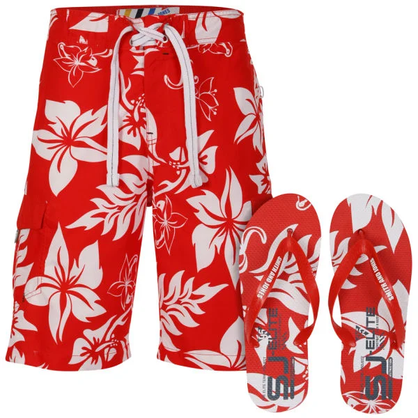 Smith & Jones Aniani Men's Swim Shorts and Flip Flops - Red - S - Rouge Image 1