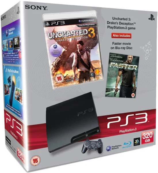 Playstation 3 PS3 Slim 320GB Console: Bundle (Includes Uncharted 3 and Faster on Blu-ray) Image 1