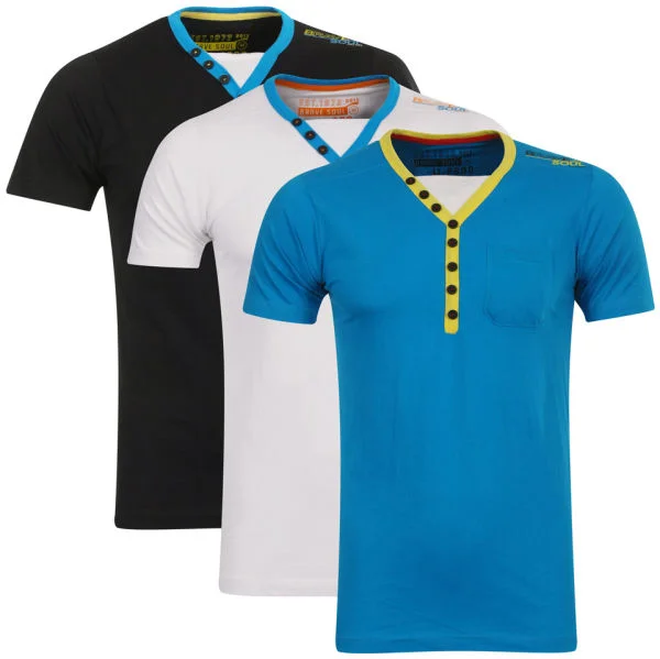 Brave Soul Men's 3-Pack Chiverton V-Neck T-Shirt - Blue/Black/White - S - Multi Colour Image 1