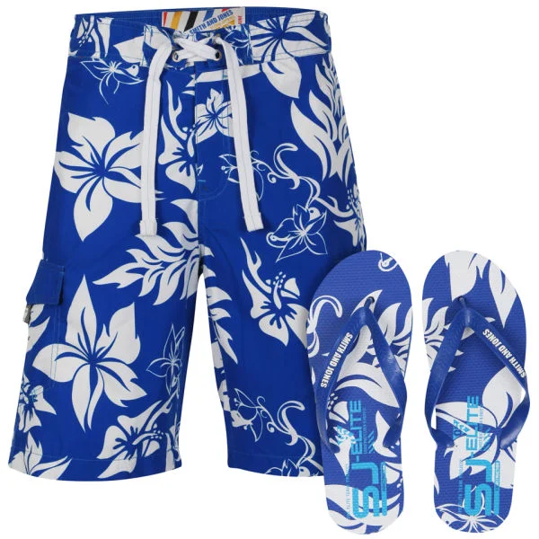 Smith & Jones Aniani Men's Swim Shorts and Flip Flops - Blue - S - Bleu Image 1