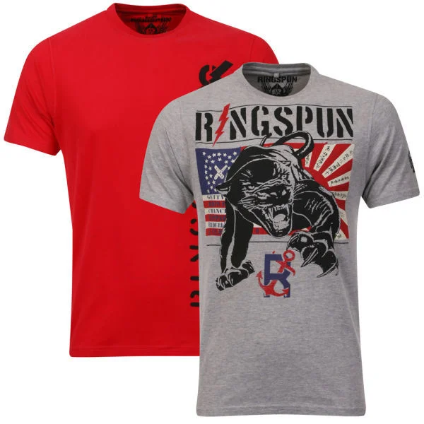 Ringspun Men's Panthers 2-Pack Graphic T-Shirt - Grey Marl/Red - S - Grey Marl/Red Image 1
