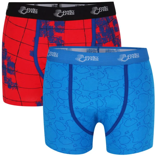 Joystick Junkies Men's Two Pack Boxers - Red Pattern / Blue - S - Red Pattern / Blue Image 1