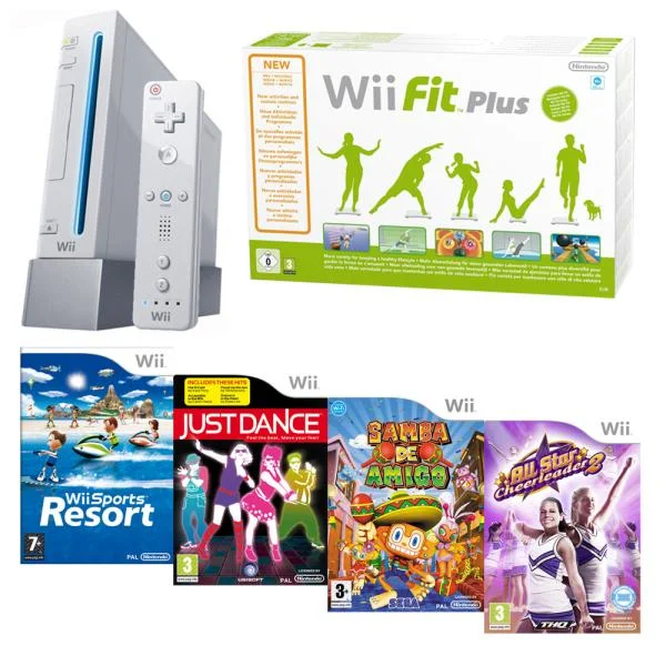 Nintendo Wii Console: Bundle (Including Wii Sports Resort, Just Dance, All Star Cheerleader 2, Samba De Amigo & Wii Fit Plus with Board) Image 1