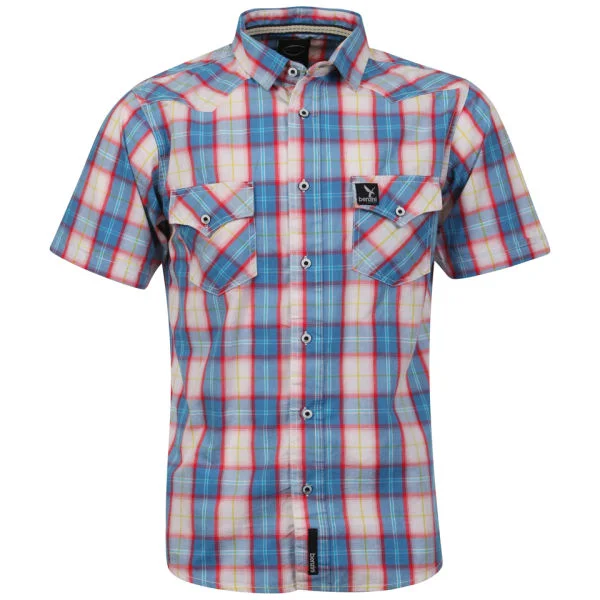 Benzini Men's Short Sleeved Check Shirt - Blue - S - Bleu Image 1