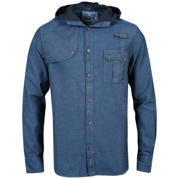 55 Soul Men's Baruch Hooded Shirt - Denim - S - Denim Image 1