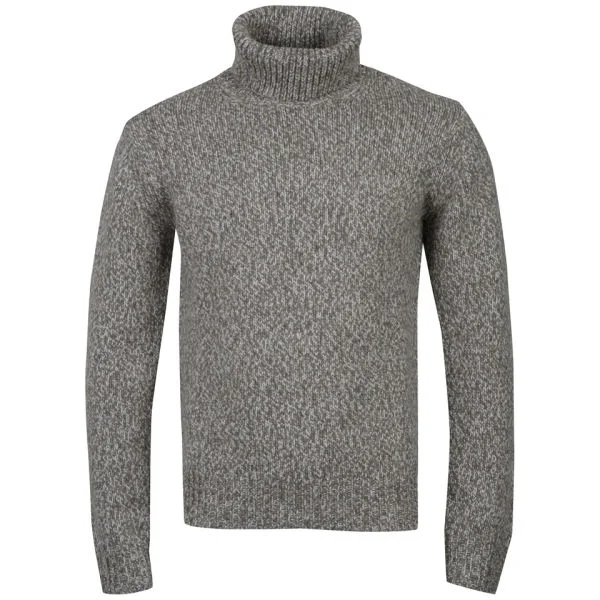 Hartford Men's Tweed Knit Turtle Roll Neck Jumper - Stone - S - Pierre Image 1
