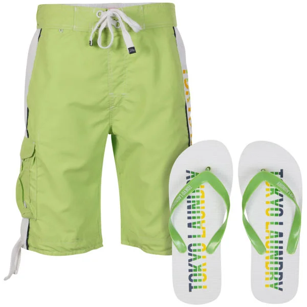 Tokyo Laundry Men's Kiholo Board Short with Flip Flops - Lime Green - S - Vert Citron Image 1