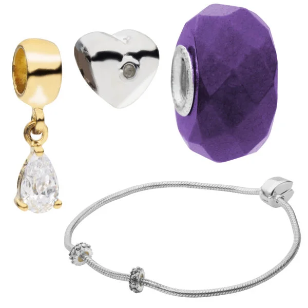 Amadora Silver Bracelet & Three Charm Set Image 1