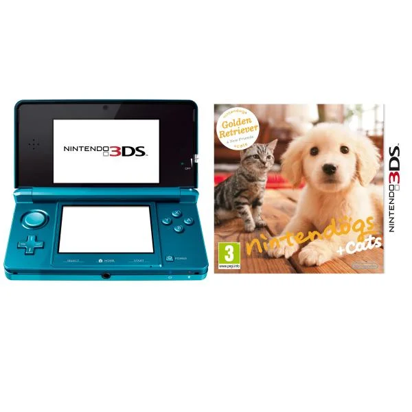 Nintendo 3DS Console (Aqua Blue) Bundle: Includes Nintendogs and Cats (Golden Retriever and Friends) Image 1