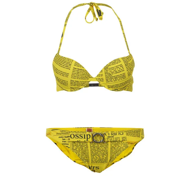 John Galliano Women's Newspaper Print Bikini - Yellow - 10 - Citron Image 1