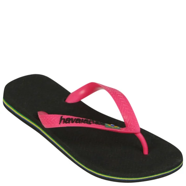 Havaianas Women's Brasil Logo Flip Flops - Black/Rose - 1/2 - Black/Rose Image 1