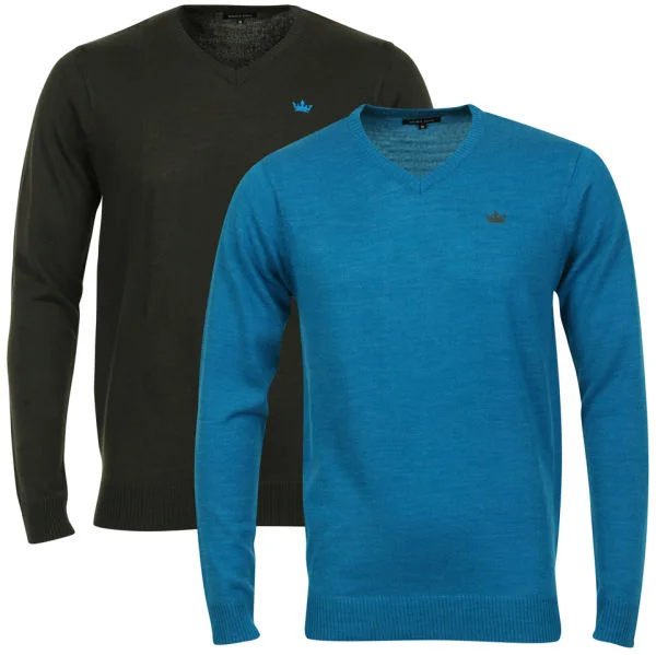 Brave Soul Men's 2 Pack V Neck Knit - Blue Marl & Charcoal - S - Blue Marl / Charcoal Image 1