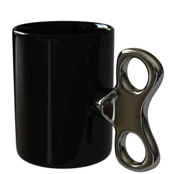 Black Ceramic Mug with Silver Key Style Handle Image 1